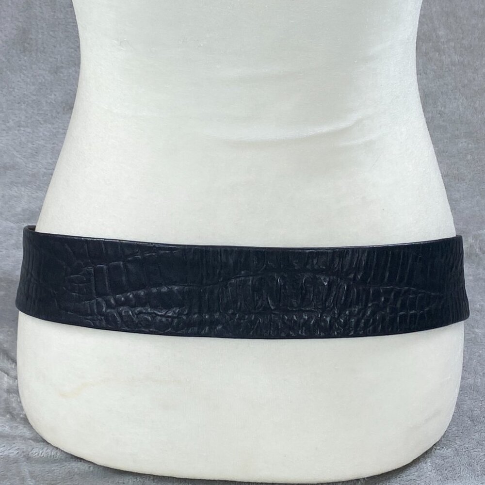 Vintage Wide Belt Womens Large Black Leather Metal Buckle USA Handmade Retro - Picture 4 of 9